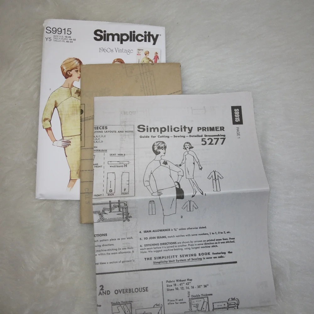 SIMPLICITY S9915 Sz 18-26 Easy-to-Sew One Or Two Piece 1960s Vintage Dress